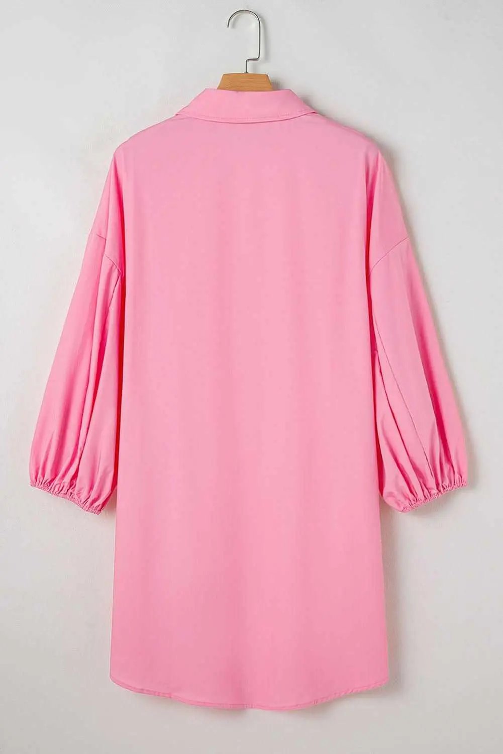 Bright Pink Balloon Sleeve Button Up Mini Shirt Dress - Love Salve